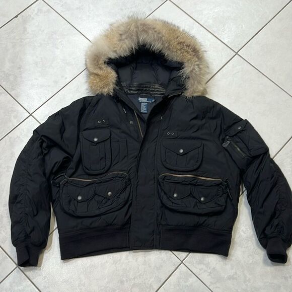 Polo Ralph Lauren coyote fur military US army flight bomber 750 down jacket - Picture 1 of 8